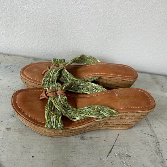 Toscanella leather and fabric platform cork flip flops made in Italy boho sage 7 - Picture 4 of 13